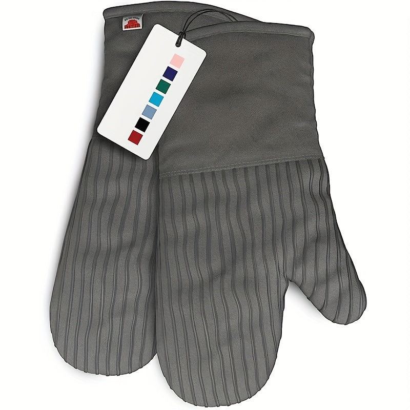High Heat Resistant 500 Degree Oven Mitts and Pot Holders - 6pcs Set, 1 Pair Extra Long Oven Glove with Non-Slip Silicone Surface for Cooking