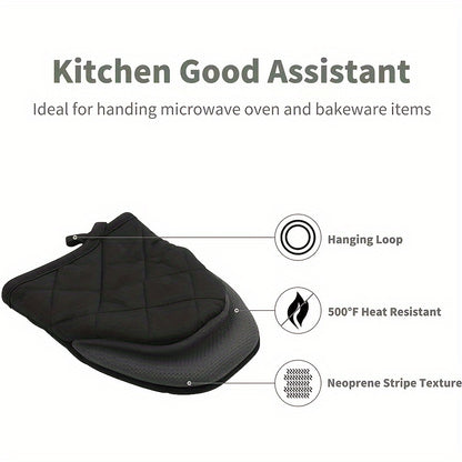 1 Pair Short Oven Mitts - Silicone Kitchen Oven Gloves High Heat Resistant 500℉, Mini Oven Mits with Non-Slip Grip Surfaces And Hanging Loop for BBQ, Baking, Cooking And Grilling
